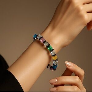 Multicolor Crystal Cube Bead Stretch Bracelet